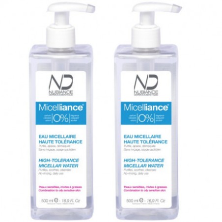 NUBIANCE - LOT DE 2 MICELLIANCE 0% EAU MICELLAIRE HAUTE TOLÉRANCE 500ML